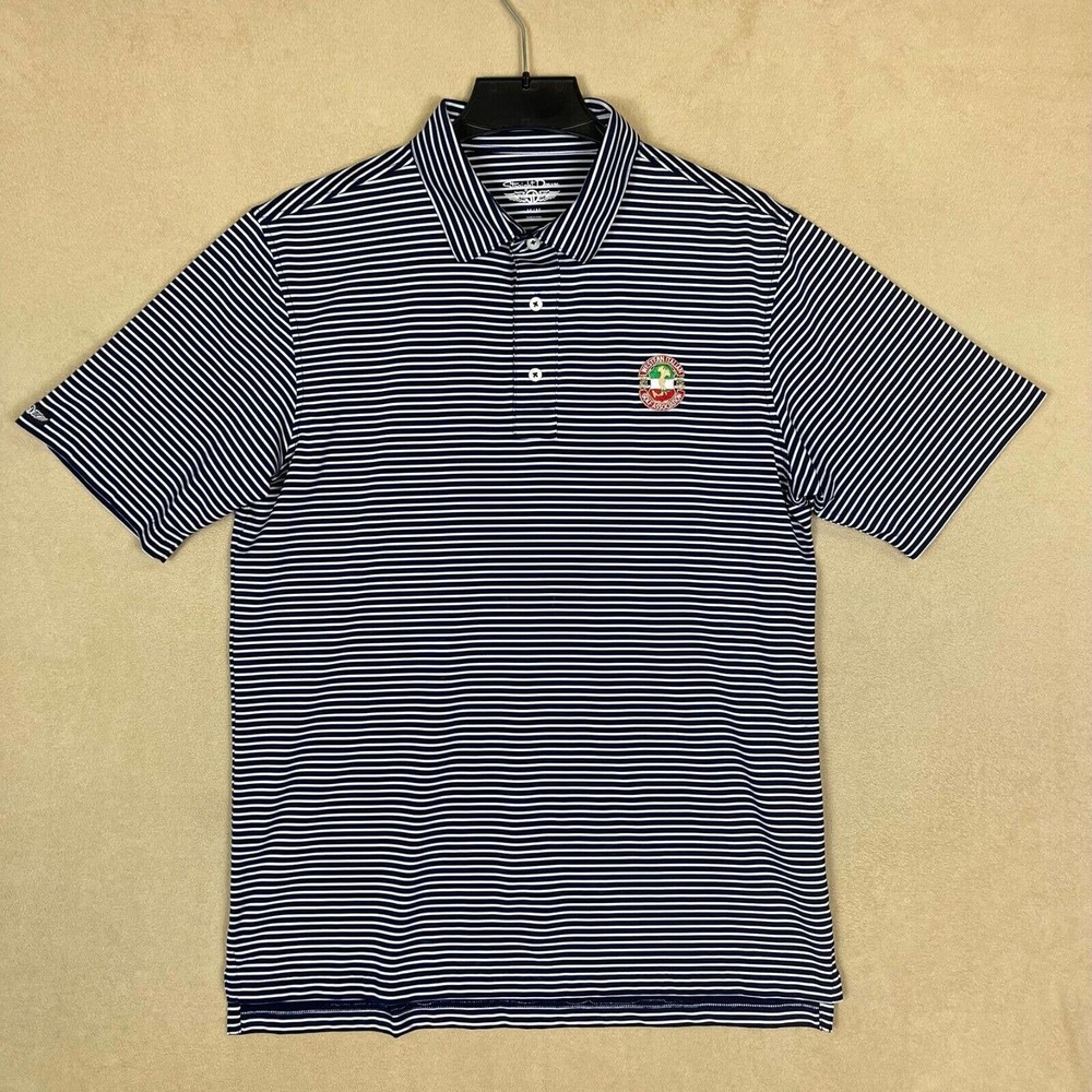 Straight Down Golf Polo Shirt Mens M Blue Striped Embroidered Logo‎ On Chest